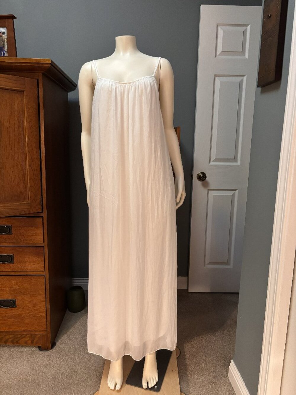 Rosemarie Made In Italy White Sheer Maxi Dress Cover Up Size L Sleeveless 53"